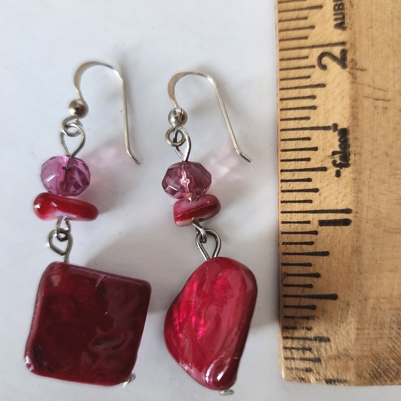 Red Pierced Earrings Resin Coated Beaded - Picture 4 of 6